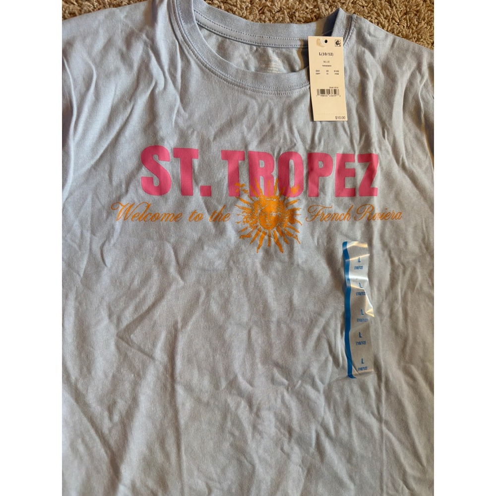 Art Class Kids St Tropez French Riviera Graphic T-Shirt Blue Size L 10/12 NWT - Picture 2 of 4